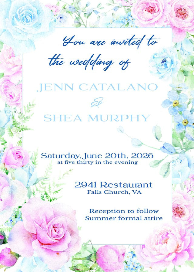 Floral wedding invitation with layered script and serif typography