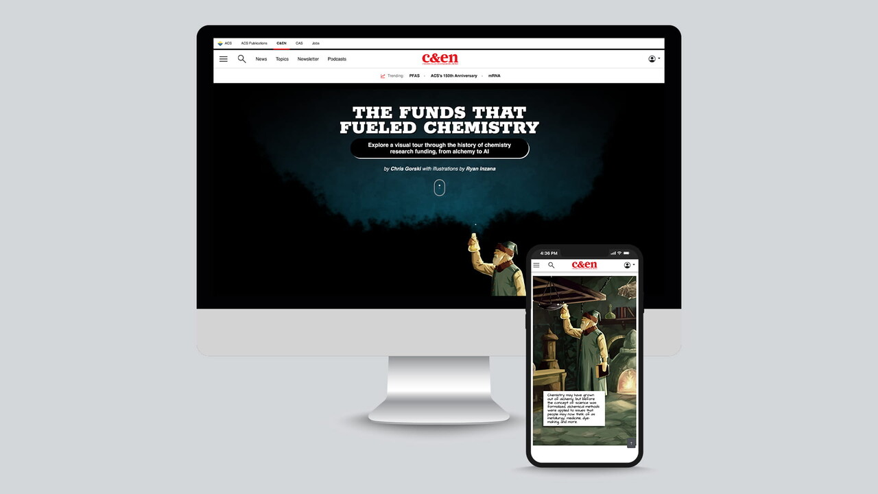 Responsive C&EN editorial feature shown on desktop and mobile screens